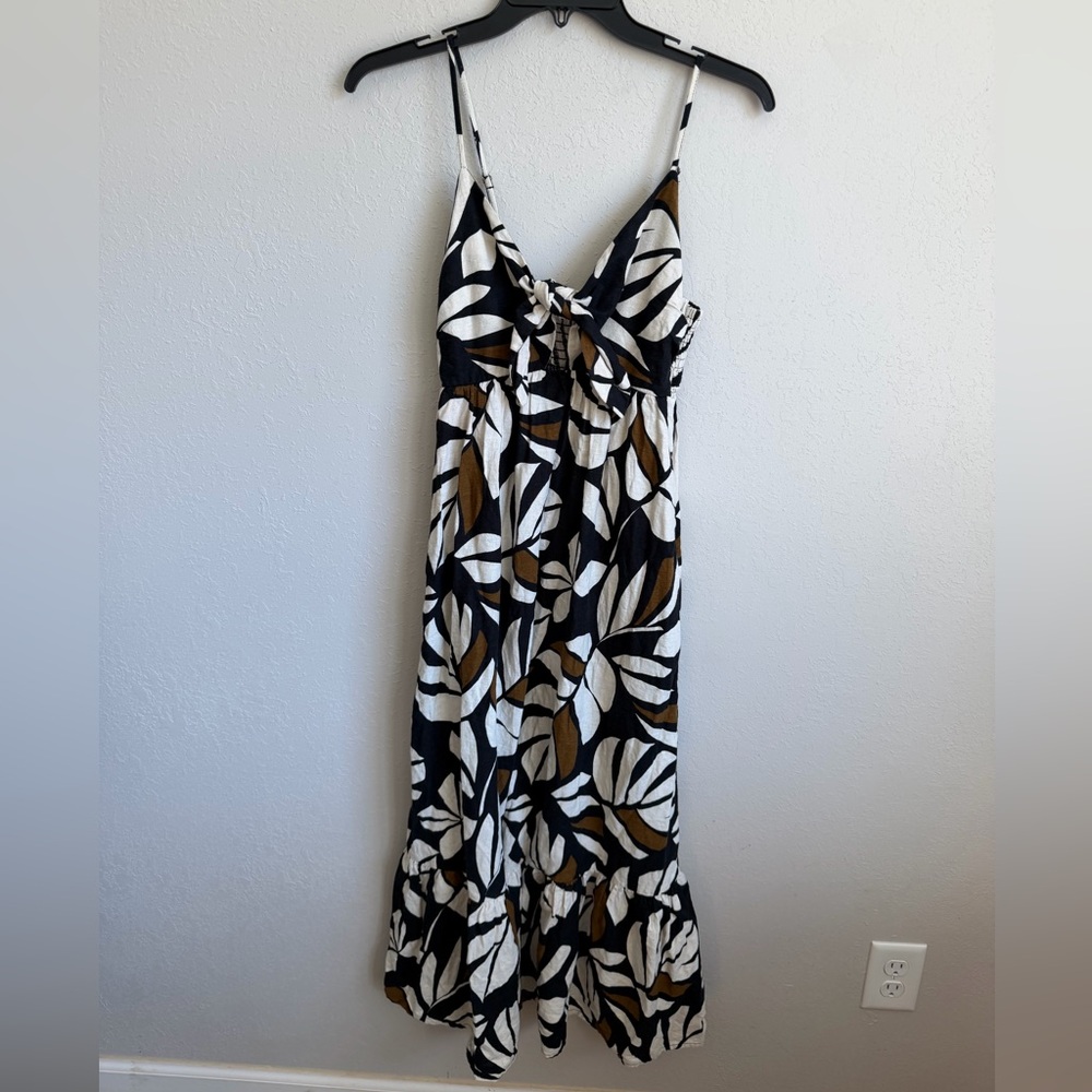 Tabitha Brown for Target Black Cream Botanical Tie Front Midi Dress Womens XXS